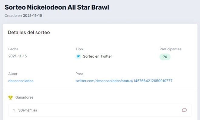 Ganador sorteo Nickelodeon All Star Brawl