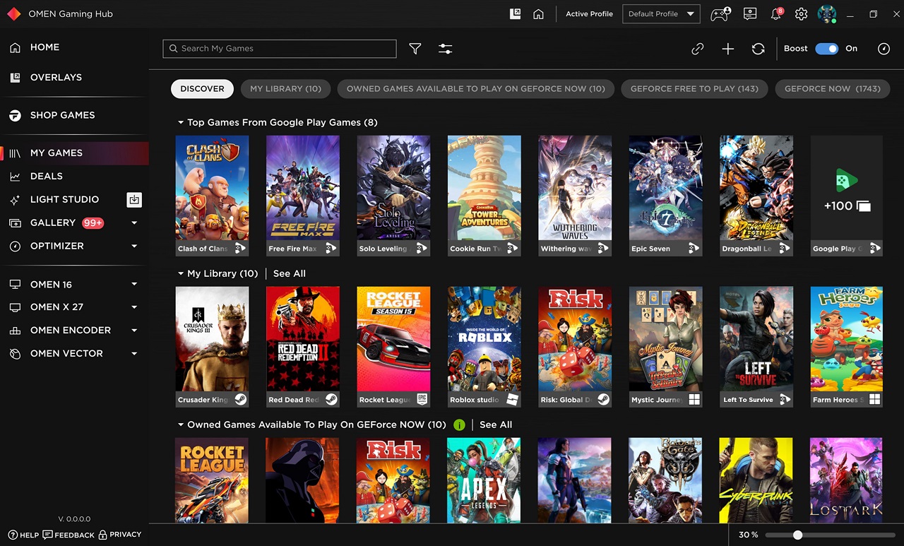 HP Omen Gaming Hub Google Play Games